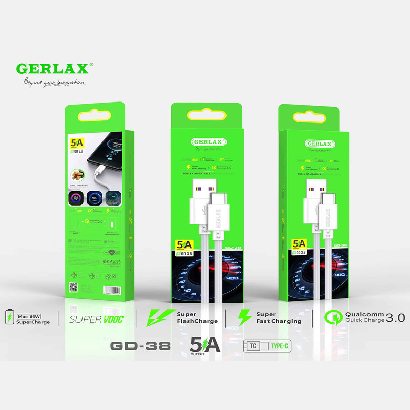کابل شارژ فست تایپ سی برند GERLAX مدل GD-38 طول 1 متر
